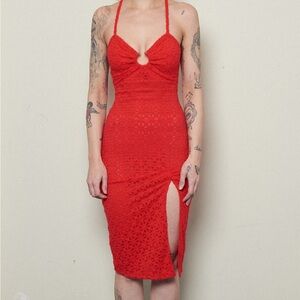 Fashion Brand Company Red Lace Septum Midi Dress